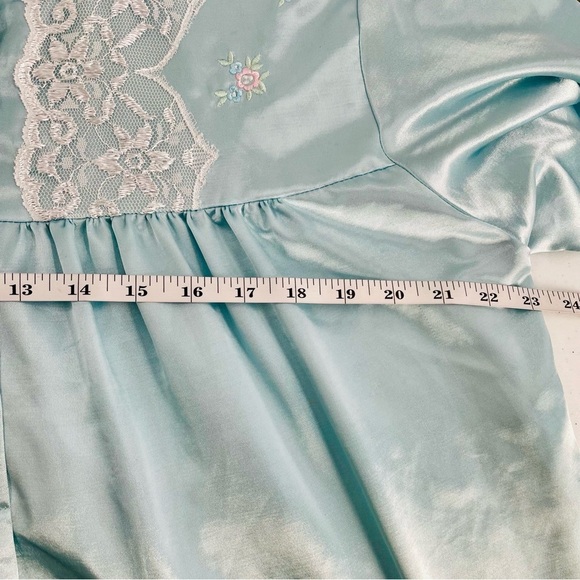 Erika Taylor Satin Look Cotton Lined 3/4 Sleeve Button Up Embroidered Nightgown - Picture 11 of 13